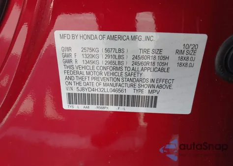 2020 Acura Mdx Standard z USA, uszkodzony, nr VIN 5J8YD4H32LL046561